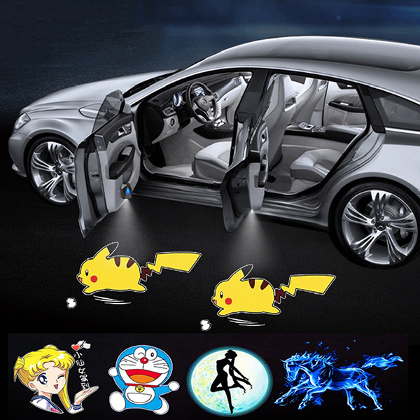 Đèn LED laser họa tiết hoạt hình động gắn cửa xe hơi điều chỉnh dễ dàng